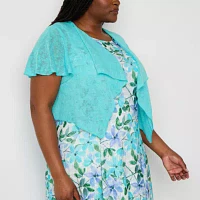 Perceptions Womens Floral Jacket Dress Plus