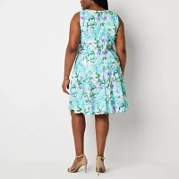 Perceptions Womens Floral Jacket Dress Plus