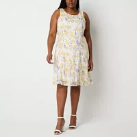 Perceptions Womens Floral Lace Jacket Dress Plus