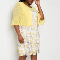 Perceptions Womens Floral Lace Jacket Dress Plus