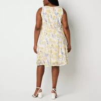 Perceptions Womens Floral Lace Jacket Dress Plus