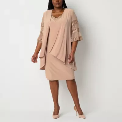 Maya Brooke Womens Jacket Dress Plus