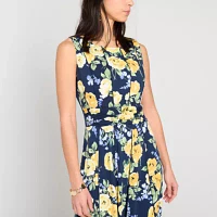 Perceptions Womens Sleeveless Floral Midi Fit + Flare Dress Petite