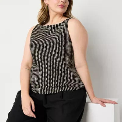 Worthington Plus Womens Straight Neck Blouse