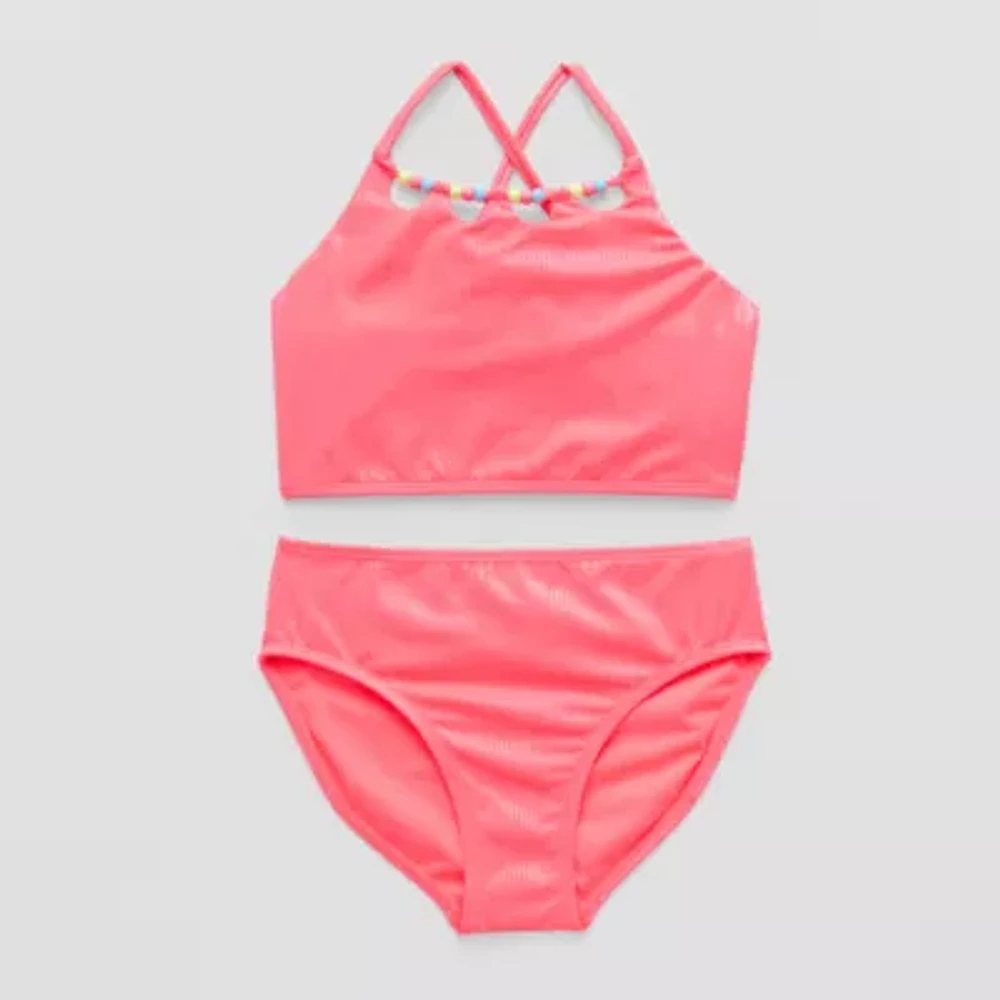 Thereabouts Little & Big Girls Shimmer And Ribbed Tankini Set