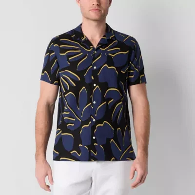 J. Ferrar Slim Mens Fit Short Sleeve Leaf Button-Down Shirt