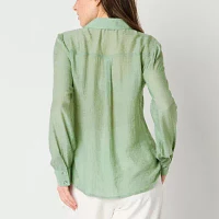 by&by Juniors Womens Long Sleeve Regular Fit Button-Down Shirt