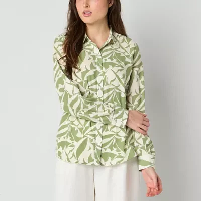 by&by Juniors Womens Long Sleeve Regular Fit Button-Down Shirt