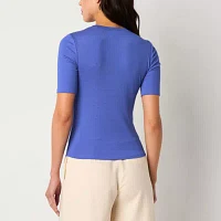 Worthington Womens Short Sleeve High Neck Top