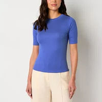 Worthington Womens Short Sleeve High Neck Top