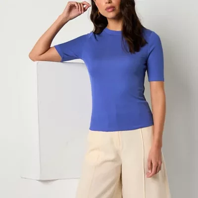 Worthington Womens Short Sleeve High Neck Top