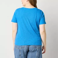a.n.a Plus Ribbed Womens Short Sleeve Henley Shirt