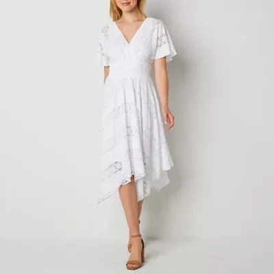 Rabbit Design Womens Short Sleeve High-Low Fit + Flare Dress