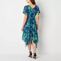 Rabbit Design Womens Short Sleeve Floral Midi Fit + Flare Dress