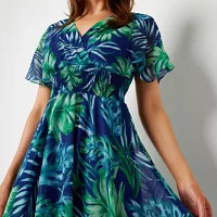 Rabbit Design Womens Short Sleeve Floral Midi Fit + Flare Dress