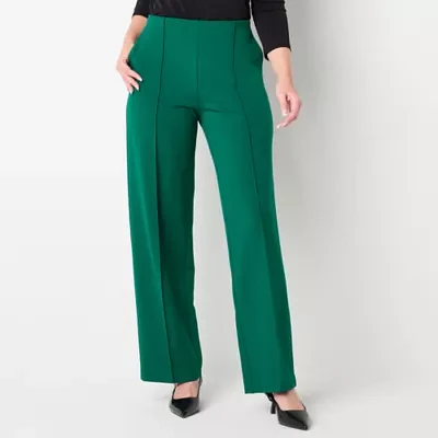 Liz Claiborne Womens Mid Rise Wide Leg Pull-On Pants