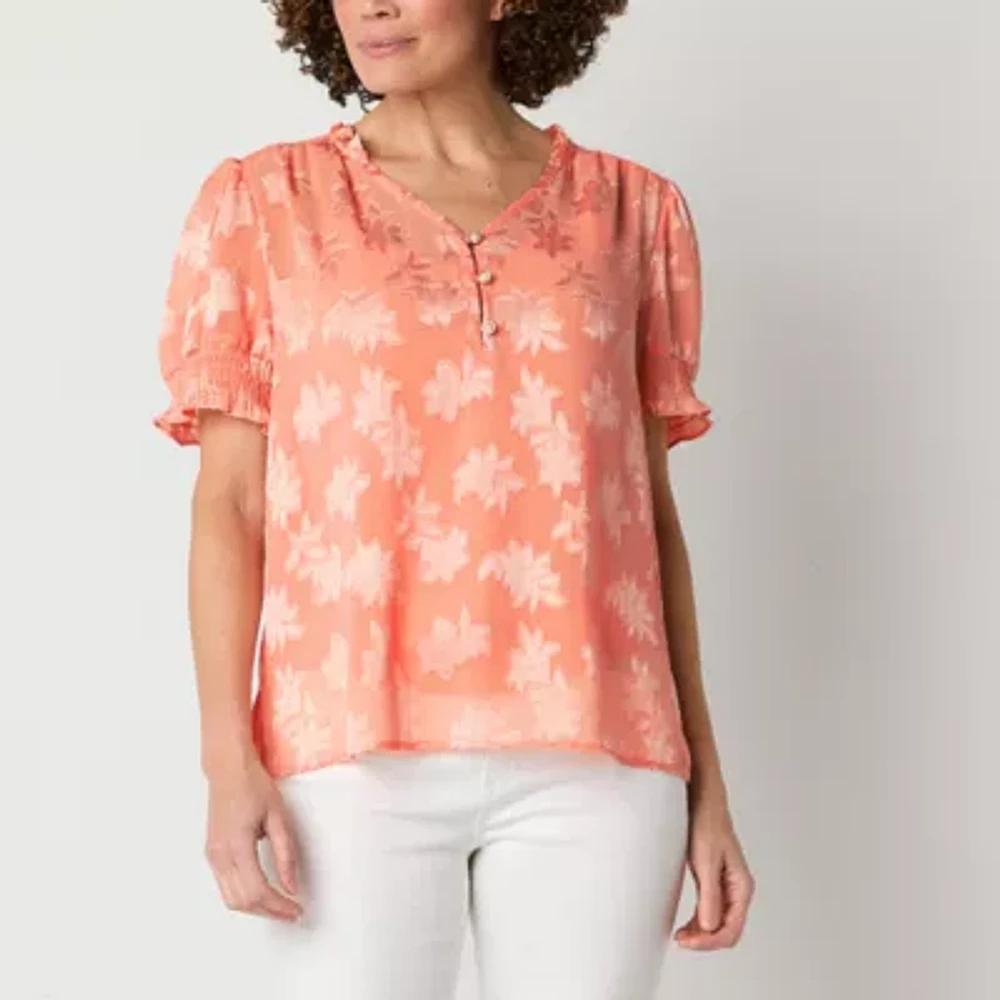 Liz Claiborne Womens V Neck Short Sleeve Blouse