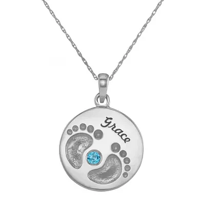 Personalized 10K Gold Name and Birthstone Footprints Pendant Necklace