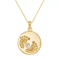 Personalized 14K Yellow Gold Name and Birthstone Footprints Pendant Necklace