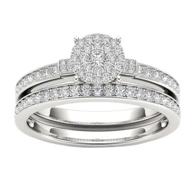 1/2 CT.T.W. Natural Diamond Cluster 10K White Gold Bridal Set