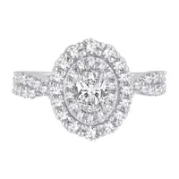 Womens 1 3/8 CT. T.W. Natural White Diamond 14K White Gold Oval Halo Engagement Ring