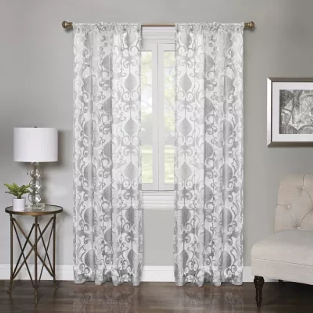 Regal Home Lombardi Floral Rod Pocket Sheer Single Curtain Panels