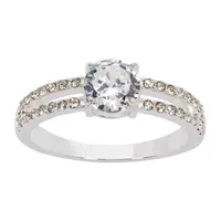 Sparkle Allure Crystal Pure Silver Over Brass Solitaire Engagement Ring