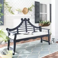 Azusa Carved Detail Wood Patio Bench