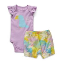 Okie Dokie Baby Girls 2-pc. Round Neck Short Sleeve Bodysuit Set