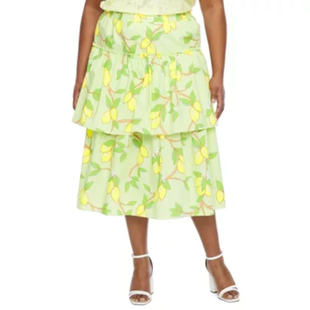 Ryegrass Womens Mid Rise Midi Full Skirt-Plus