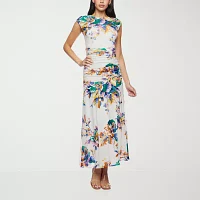 Premier Amour Womens Sleeveless Floral Midi Sheath Dress