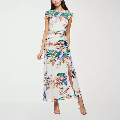 Premier Amour Womens Sleeveless Floral Midi Sheath Dress