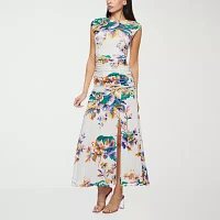 Premier Amour Womens Sleeveless Floral Midi Sheath Dress