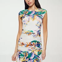 Premier Amour Womens Sleeveless Floral Midi Sheath Dress