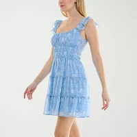 Trixxi Womens Sleeveless Floral Fit + Flare Dress Juniors