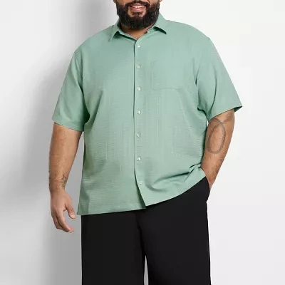 Van Heusen Big and Tall Mens Moisture Wicking Regular Fit Short Sleeve Plaid Button-Down Shirt