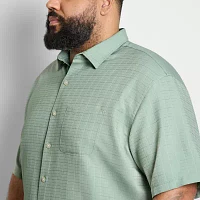 Van Heusen Big and Tall Mens Moisture Wicking Regular Fit Short Sleeve Plaid Button-Down Shirt