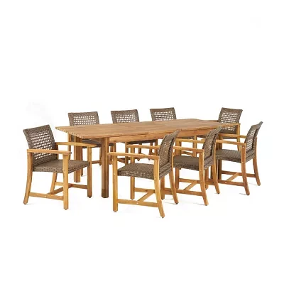 Arno 9-pc. Acacia Wood Outdoor Dining Set with Expandable Table