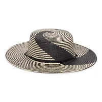 SOL and MER Geometric Boater With Ties Womens Boater Hat