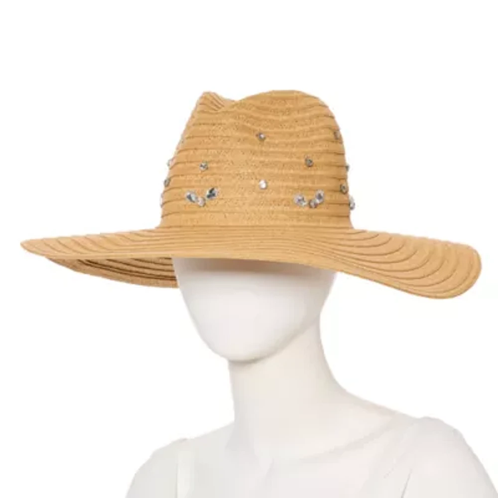 SOL and MER Rhinestone With Oversized Brim Womens Panama Hat