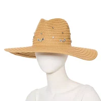SOL and MER Rhinestone With Oversized Brim Womens Panama Hat