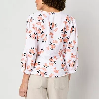 Liz Claiborne Womens V Neck 3/4 Sleeve Peplum Top Tall