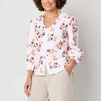 Liz Claiborne Womens V Neck 3/4 Sleeve Peplum Top Tall