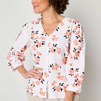 Liz Claiborne Womens V Neck 3/4 Sleeve Peplum Top Tall