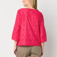 Liz Claiborne Womens Boat Neck 3/4 Sleeve Blouse