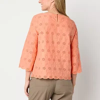 Liz Claiborne Womens Boat Neck 3/4 Sleeve Blouse