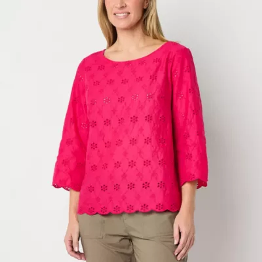 Liz Claiborne Womens Boat Neck 3/4 Sleeve Blouse