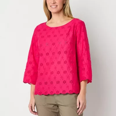 Liz Claiborne Womens Boat Neck 3/4 Sleeve Blouse