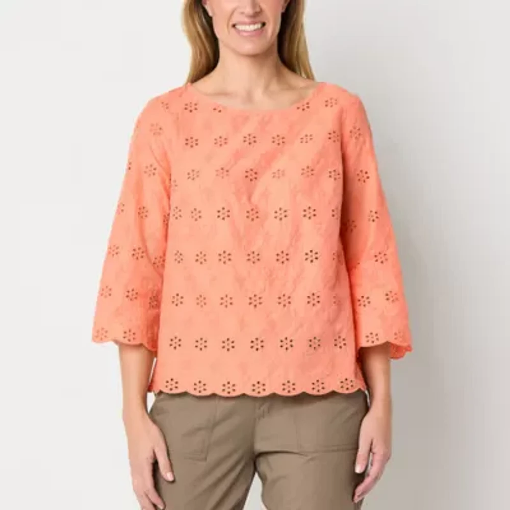 Liz Claiborne Womens Boat Neck 3/4 Sleeve Blouse