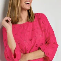 Liz Claiborne Womens Boat Neck 3/4 Sleeve Blouse
